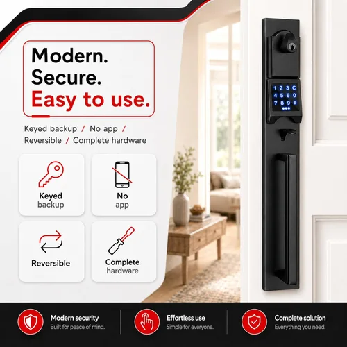 Miniatura 3 de NEWBANG Manija digital de puerta delantera con teclado para puertas dobles en acabado negro - Cerradura electrónica con juego de simulación Negro