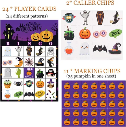 Miniatura 3 de Funnlot - Juego de bingo de Halloween para 24 jugadores - Juegos de fiesta para niños, aula escolar, actividades familiares - Tarjetas de bingo