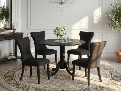 Miniatura 2 de East West Furniture DLGA5-ABK-24 - Juego de mesa y sillas de cocina de 5 piezas, incluye una mesa de comedor redonda con gotas y 4 sillas de comedor