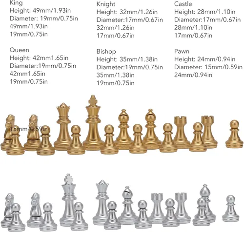 Miniatura 7 de Honio Juego de ajedrez dorado y plateado duradero de 1.93 pulgadas para juegos de rompecabezas