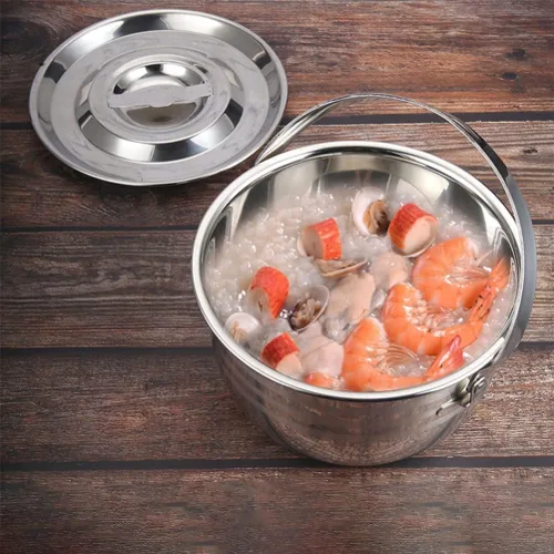 Miniatura 7 de LIFKOME Olla de sopa antiadherente grande con tapa, utensilios de cocina de acero inoxidable para acampar, olla de estofado de alta capacidad