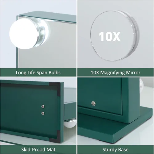 Miniatura 5 de HOMPEN Hollywood Vanity Mirror Makeup Mirror with Lights, Touch Screen, 3 Color Modes Frameless Tabletop Mirror with 17 Dimmable Bulbs, Green