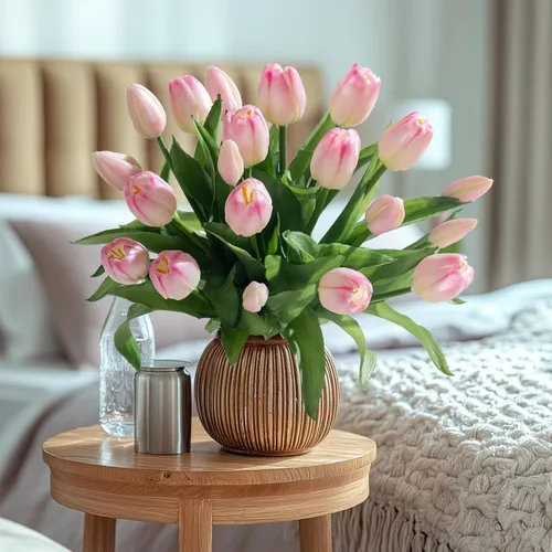 Miniatura 9 de Bailikang 20 piezas de tulipanes artificiales, flores de seda de tulipanes falsos, ramo artificial de PU, flores artificiales de imitación con caja