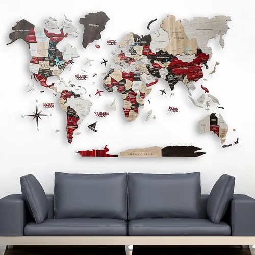 Miniatura 2 de Arte de pared de madera 3D hecho a mano con mapa del mundo, decoración de pared grande, rastrea tus viajes por el mundo, especial para el hogar