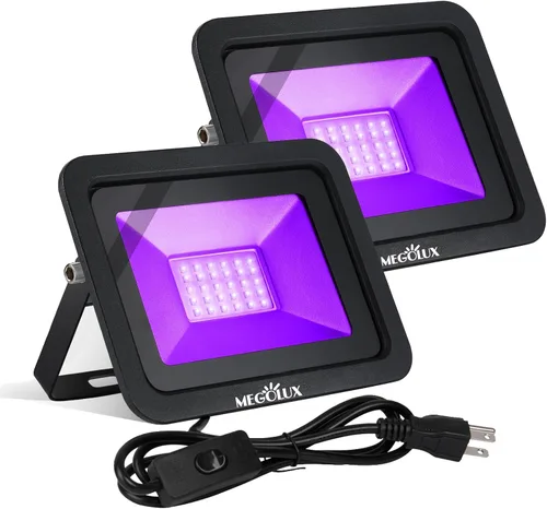 Paquete de 2 luces LED negras de 395 nm 30 W con enchufe e interruptor estándar de EE. UU., cable de alimentación de 4.9 pies, luz negra se utiliza
