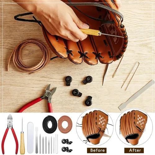 Miniatura 3 de Fabbay Kit de 16 piezas de guantes de cuidado de guantes, 2 cordones de cuero de 78.74 pulgadas, 4 cerraduras de guante, 7 agujas de cordones, Negro