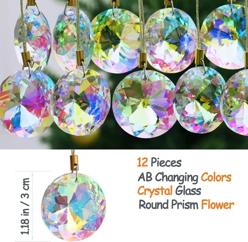 Miniatura 2 de 12 piezas de adornos de bolas de Navidad de cristal de vidrio, 1.18" mini redondas prismáticas de flores, adorno colgante para árbol de Navidad, AB