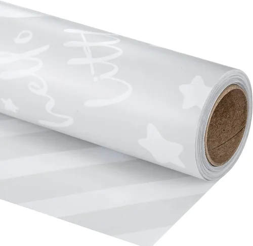 Miniatura 12 de RUSPEPA Rollo de papel de regalo reversible, rollo jumbo, conejo lunar y patrón de puntos para envoltura de regalos neutros de bebé, fiesta