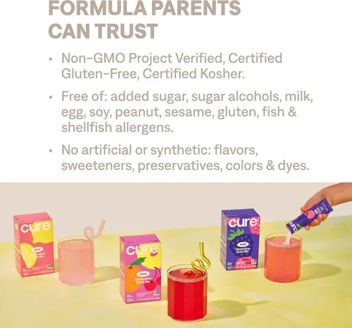 Miniatura 4 de Cure Hydration - Mezcla de bebida de electrolitos para niños Fórmula rehidratante pediátrica a base de plantas Sin azúcar añadida, FSA-HSA, sin