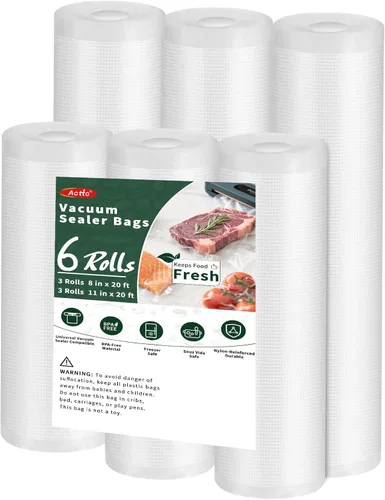 Aotto Bolsas selladoras al vacío para alimentos, paquete de 6 bolsas de 8 x 20 pies (3 rollos) y 3 rollos de 11 x 20 pies (3 rollos) de grado