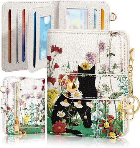 Miniatura 11 de Bistup Cartera para Mujeres Pequeña y Bonita Cartera de Tarjetas de Cuero Genuino RFID con Llavero para Damas Adolescentes Niñas Plegable