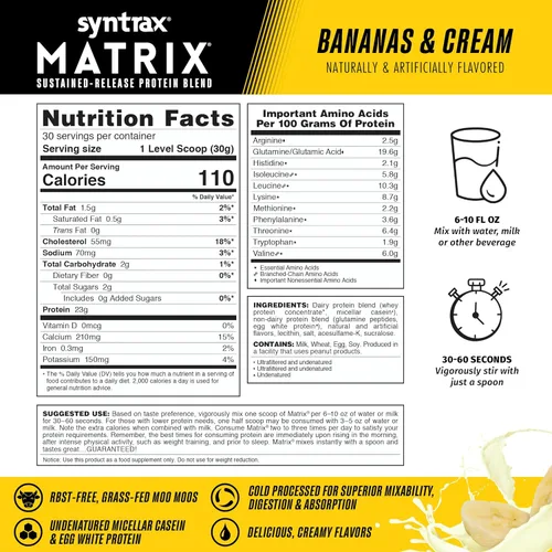 Miniatura 3 de Syntrax Matrix - Proteína en polvo de liberación sostenida, suero de leche alimentado con pasto, caseína micelar y mezcla de clara de huevo