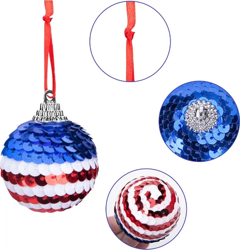 Miniatura 3 de Deloky 24 bolas de lentejuelas para el Día de la Independencia, adornos patrióticos de 1.57 pulgadas, esferas colgantes, esferas colgantes, bolas