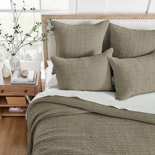 Miniatura 3 de Levtex Home Mills Waffle - Juego de colcha acolchada tamaño matrimonial, algodón de punto gofre, color gris pardo, colcha de 100 x 104 pulgadas
