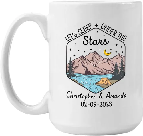 Miniatura 11 de Taza personalizada de fogata – 11 oz y 15 onzas, nombre personalizado, diseños de aventura y montaña, perfecta para campistas y viajeros