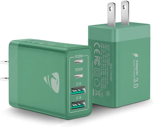 Miniatura 11 de Paquete de 2 Cargadores de Pared USB C, Bloque Cargador Rápido USB C de 40W y 4 Puertos con Puerto Dual QC+PD 3.0 Adaptador de Energía, Cargador