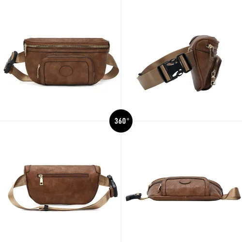Miniatura 6 de Chinllo Riñonera para mujer, bolsa cruzada de moda para cinturón de cuero vegano con correa ajustable, Café, Moda