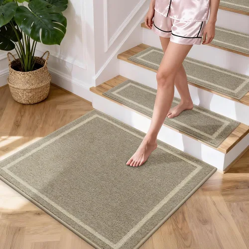 Miniatura 8 de COSY HOMEER Alfombra para Rellano de Escalera 30x30 Pulgadas, Alfombra Cuadrada Antideslizante para Escalones de Madera Interior, Poliéster Lavable