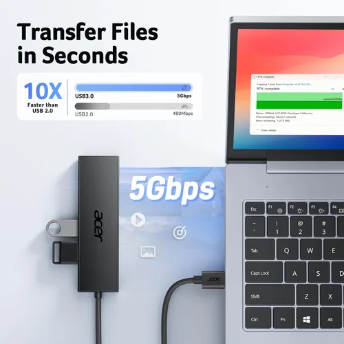 Miniatura 3 de Acer - Hub USB de 4 puertos, hub múltiple USB 3.0, divisor USB A para portátil con puerto de alimentación USB C, extensor USB para portátil