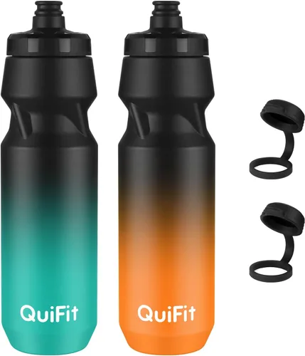 Miniatura 11 de QuiFit Paquete de 2 botellas de agua comprimibles para bicicleta de montaña, a prueba de fugas, con cubierta antipolvo, sin BPA, se adapta a