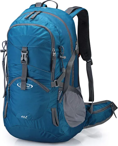 G4Free Mochila de viaje de senderismo impermeable con cubierta para lluvia, mochila para acampar al aire libre para hombres y mujeres (gris azul)