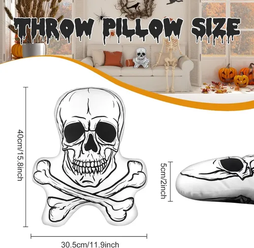 Miniatura 2 de Almohada de felpa de calavera de 14 pulgadas, almohada de felpa con forma de huesos para decoración de habitación, muñeca abrazadora, regalos suaves