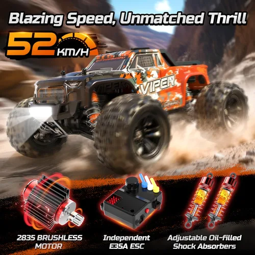 Miniatura 2 de DEERC H16R - Autos RC rápidos sin escobillas, auto de control remoto de alta velocidad 1:16, 52 KM/H, camión monstruo RC 4 x 4, impermeable