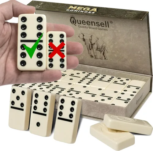 Miniatura 9 de Queensell Juego de dominó para adultos con 4 bastidores de dominó – Juego de dominó doble de 6 con soporte para dominó, juegos de mesa clásicos