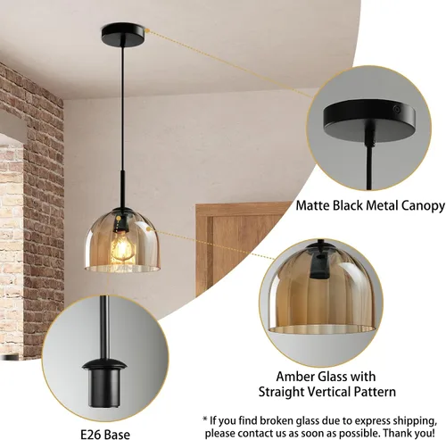 Miniatura 8 de Luces Colgantes Modernas de Cristal Ámbar, Candelabro de Cúpula Bohemia Nórdica, Forma de Lámpara de Campana de 7.86", Accesorios de Iluminación