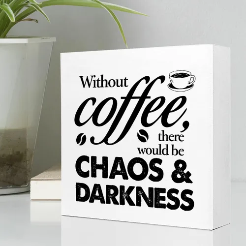 Miniatura 3 de Cartel de madera con texto en inglés "Funny Without Coffee Chaos", letrero rústico de madera de café para el hogar, cocina, oficina, cafetería, bar