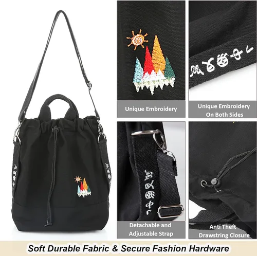 Miniatura 4 de Bolso de mano de lona para mujer, bolso de hombro informal, bolso de trabajo, bolso cruzado con bordado de sol