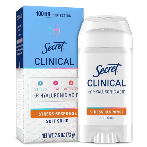 Miniatura 16 de Secret Clinical Strength 100HR - Desodorante antitranspirante sólido suave para mujeres, 3 veces protección contra el estrés con ácido hialurónico