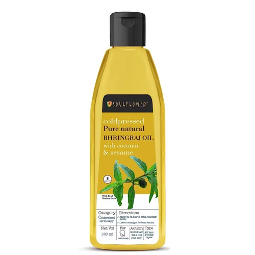 Soulflower Bhringraj - Aceite para el cabello | 100% puro, natural, cuero cabelludo refrescante | Coco, sésamo | 4.1 fl oz