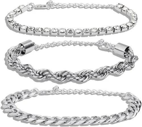 Miniatura 6 de Octwine Juego de pulseras de diamantes de imitación de moda para mujer, oro y plata, con colgante grueso, cadena apilable, brazalete ajustable