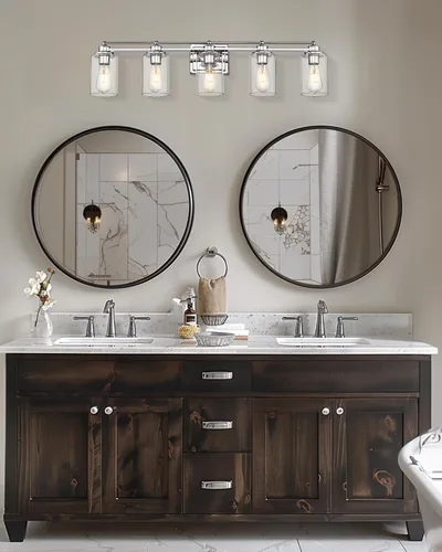 Miniatura 6 de HWH - Lámpara de tocador cromada con 5 luces sobre espejo, lámpara de pared moderna para baño, 37 pulgadas, acabado cromado, 5HLT63B-5W CH