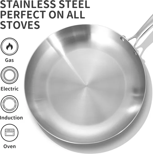 Miniatura 3 de LOLYKITCH Sartén de acero inoxidable de 8.5 pulgadas de tres capas con tapa, sartén, sartén de cocina para inducción, apta para lavavajillas