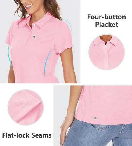 Miniatura 5 de BIYLACLESEN Polo para mujer de manga corta 4 botones de secado rápido