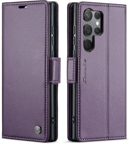 Miniatura 43 de QLTYPRI Funda tipo cartera para Samsung Galaxy S22 Ultra, funda magnética de piel sintética de alta calidad con bloqueo RFID, ranuras para tarjetas