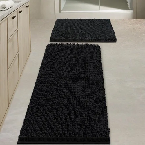 Miniatura 39 de Juegos de alfombras de baño de 2 piezas, alfombra de baño de felpilla extra suave ultra absorbente, alfombra de baño con base antideslizante de PVC
