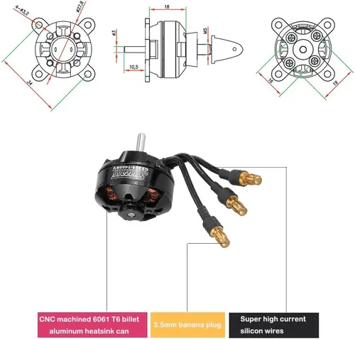 Miniatura 7 de Goolsky Supere el alto rendimiento 2204 1400KV 14 polos motor sin escobillas para el avión RC Ala fija
