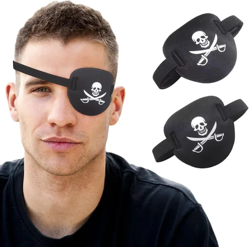 2 parches de ojo pirata, parches de ojos negros 3D para adultos y niños, parche médico para ojo izquierdo o derecho, parche ocular ajustable para