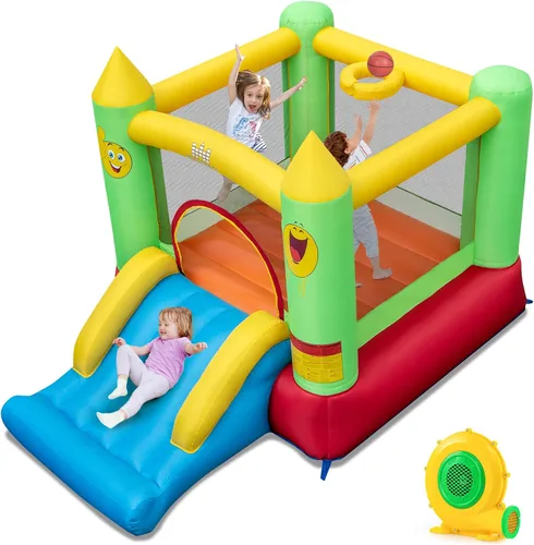 Casa de rebote inflable BOUNTECH, castillo hinchable para niños para interiores y exteriores con área de salto resistente, tobogán, soplador de
