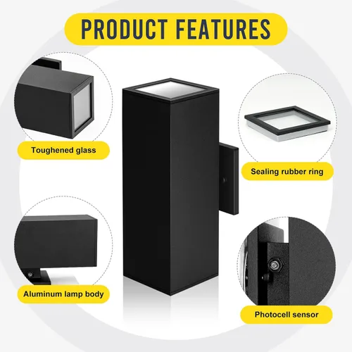 Miniatura 8 de Paquete de 2 lámparas de exterior del atardecer al amanecer, luz de porche moderna color negro mate IP65, bombillas LED de 3000 K, accesorios