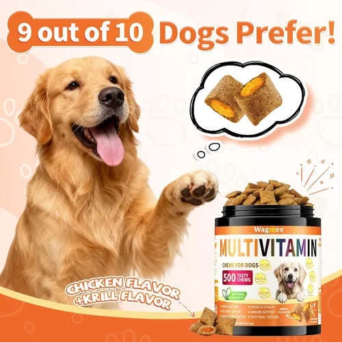 Miniatura 5 de Multivitamínico para perros, 500 masticables crujientes y sabrosos, apoya la energía diaria, la salud del corazón, la piel y el pelaje con taurina