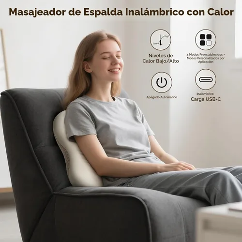 Miniatura 5 de arboleaf Masajeador de espalda para aliviar el dolor, control de aplicación Bluetooth, masaje inalámbrico Shiatsu cuello espalda con calor