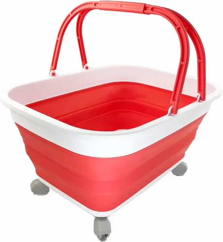 Miniatura 8 de SAMMART Cesta de plástico plegable de 26 litros (6.8 galones) con asa y ruedas, contenedor de almacenamiento plegable con asa y ruedas, bañera