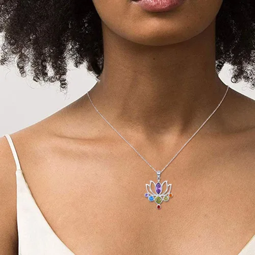 Miniatura 4 de TANGPOET Chakra Necklace Sterling Silver Lotus Pendant Necklace Healing Crystal Dragonfly Jewelry Birthday Christmas Gifts for Women Mom Daughter