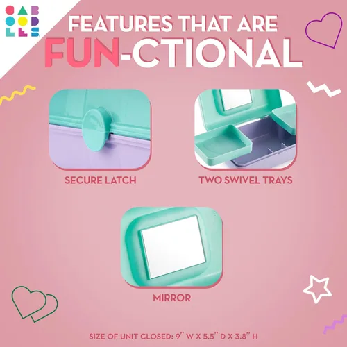 Miniatura 5 de Caboodles Pretty in Petite - Caja de maquillaje de dos tonos rosa sobre lavanda, caja organizadora de plástico duro, 2 bandejas giratorias, espejo