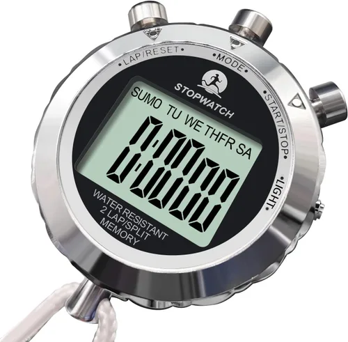 Cronómetro, Cronómetro Digital con Cronometraje de 0.01 segundos y 0.001 segundos, Memoria de Metal para 10/100/400 Vueltas, Reloj Despertador 2