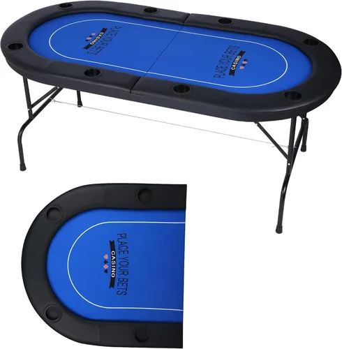 LUCKYERMORE Mesa plegable de póquer de 71 pulgadas, fácil de almacenar y transportar, con rieles acolchados y 8 portavasos, 8 jugadores para juego